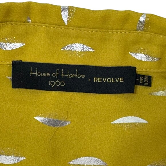 House of Harlow 1960 x Revolve Metallic Button-Down Blouse Yellow Gold Size S - Picture 9 of 10